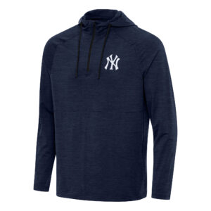 Men's Antigua Heather Navy New York Yankees Spikes Quarter-Zip Pullover Hoodie