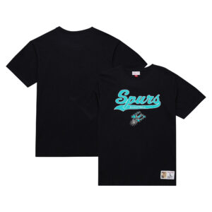 Men's Mitchell & Ness Black San Antonio Spurs Hardwood Classics Felt Applique Slub T-Shirt
