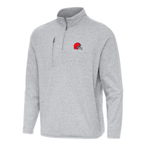Men's Antigua Heather Gray Cleveland Browns Certain Tri-Blend Quarter-Zip Top