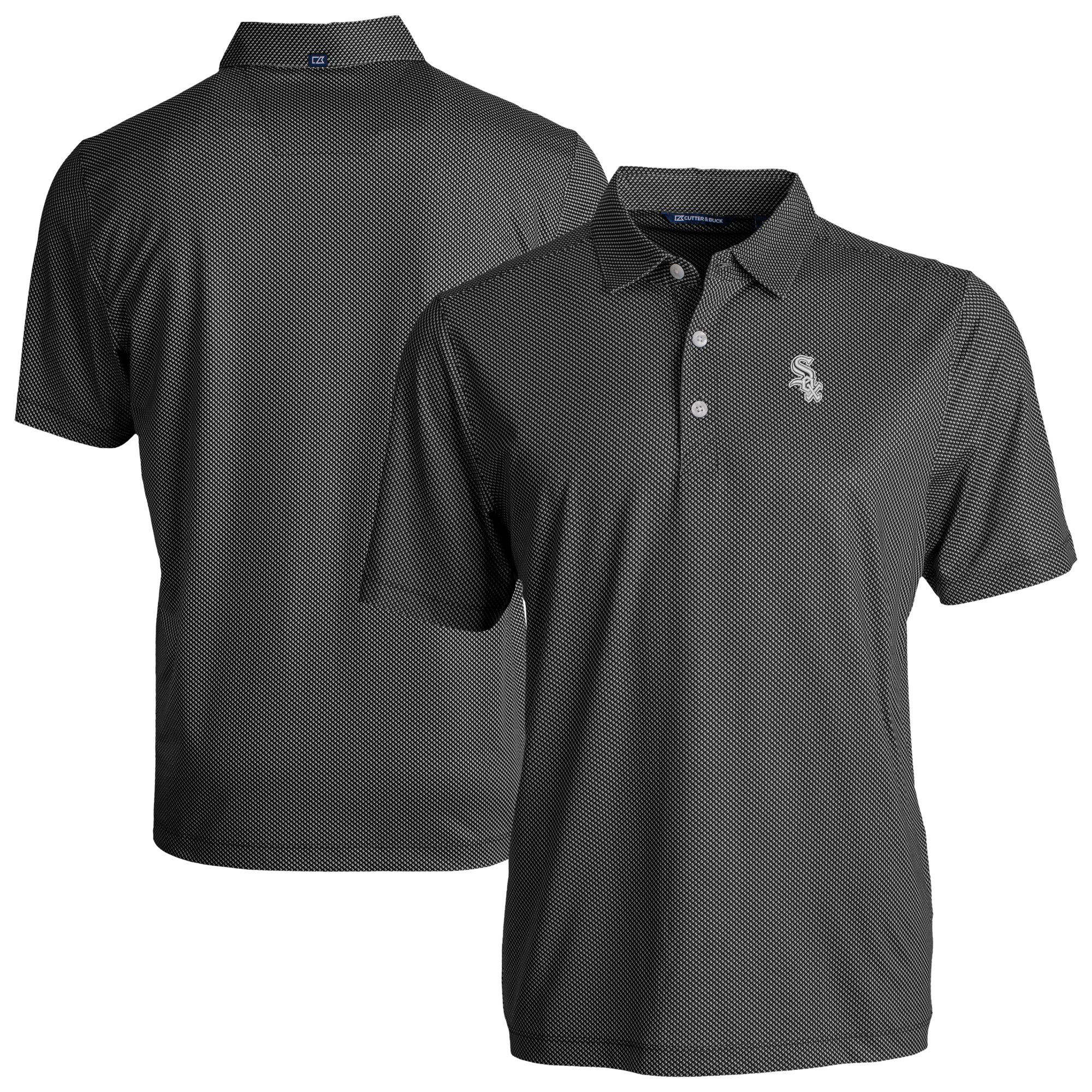 Men's Cutter & Buck Black/White Chicago White Sox Pike Eco Symmetry Print Stretch Recycled Polo - Image 5