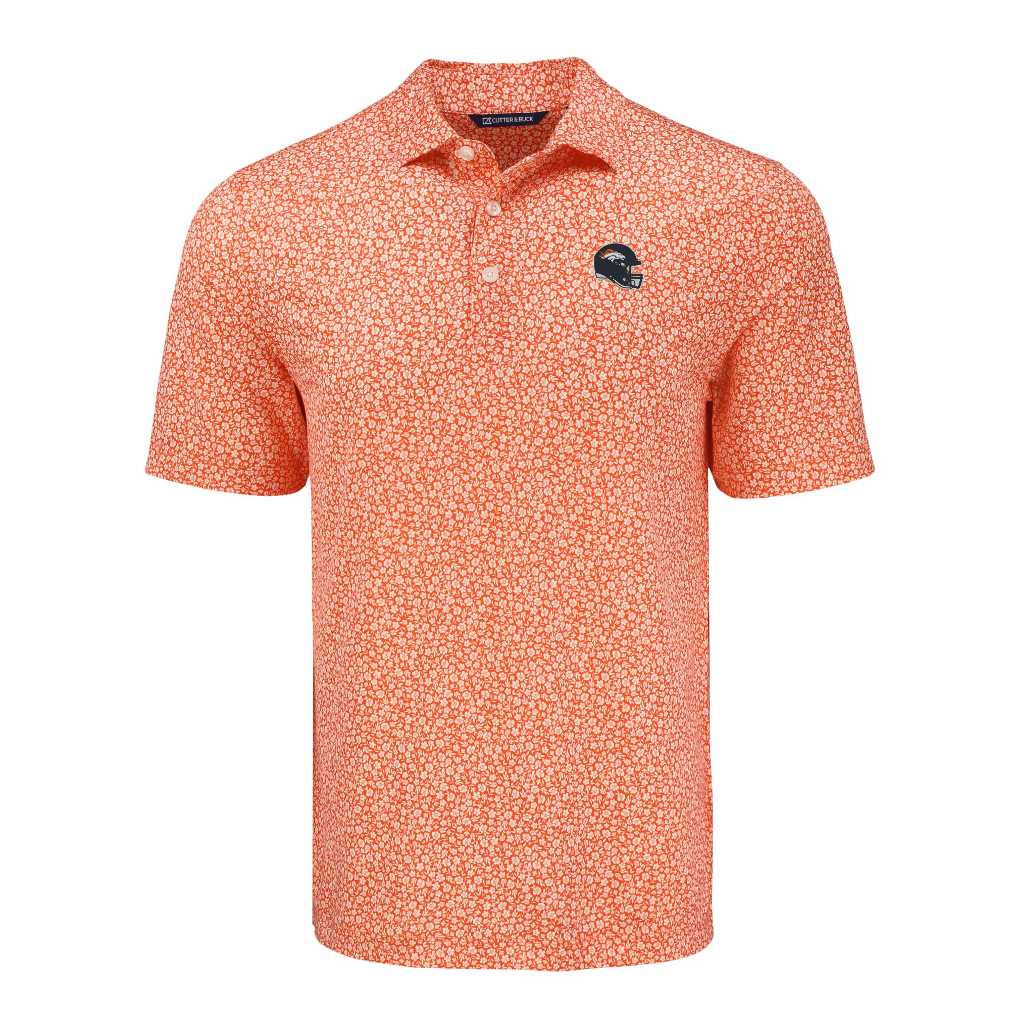 Men's Cutter & Buck Orange Denver Broncos Pike Eco Flora Print Polo - Image 3