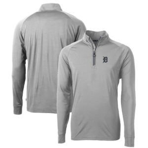 Men's Cutter & Buck Gray Detroit Tigers Big & Tall Adapt Eco Knit Stretch Recycled Quarter-Zip Pullover Top