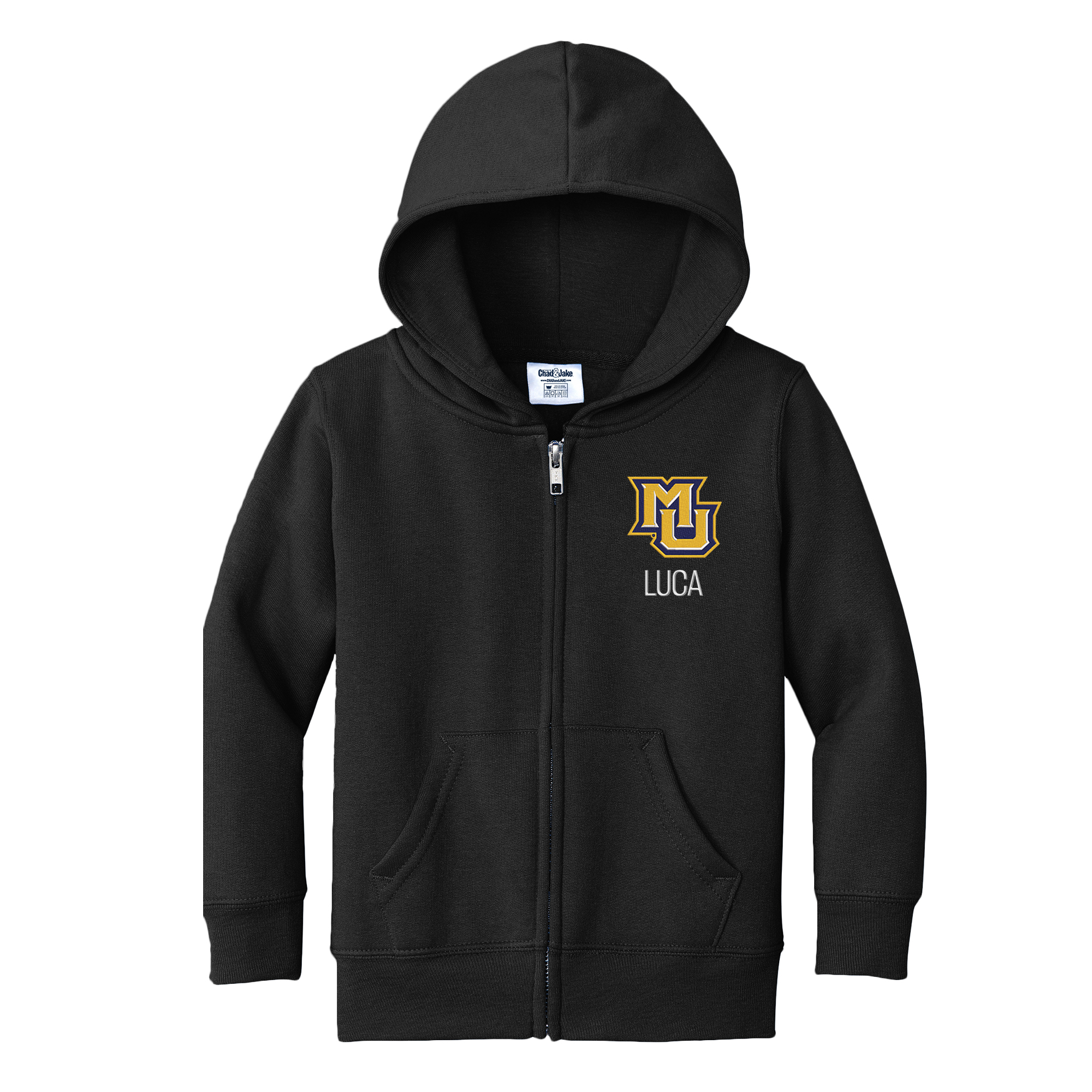 Toddler Chad & Jake Black Marquette Golden Eagles Personalized Full-Zip Hoodie