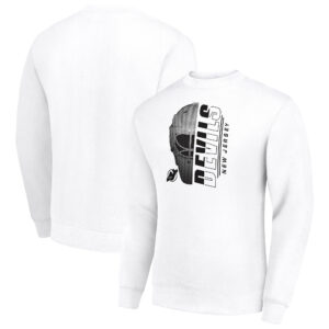Men's Starter  White New Jersey Devils Half Helmet Team Logo Pullover Sweatshirt