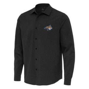 Men's Antigua Black Montana State Bobcats Exposure Woven Long Sleeve Full-Button Shirt