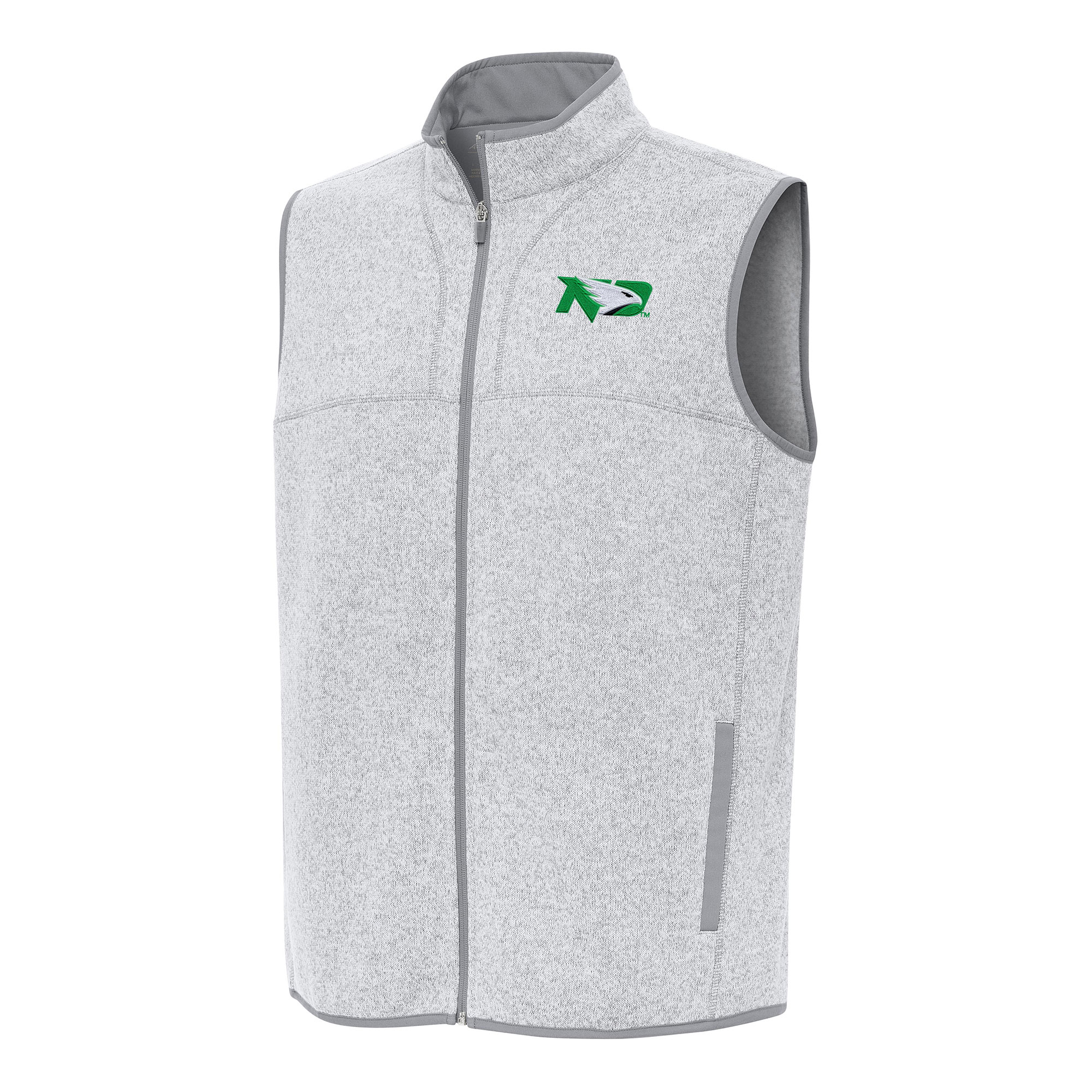 Men's Antigua Heather Gray North Dakota Fortune Full-Zip Vest