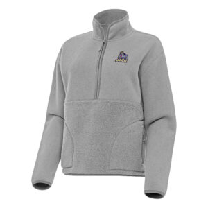 Women's Antigua Gray James Madison Dukes Figure Half-Zip Pullover Sweatshirt