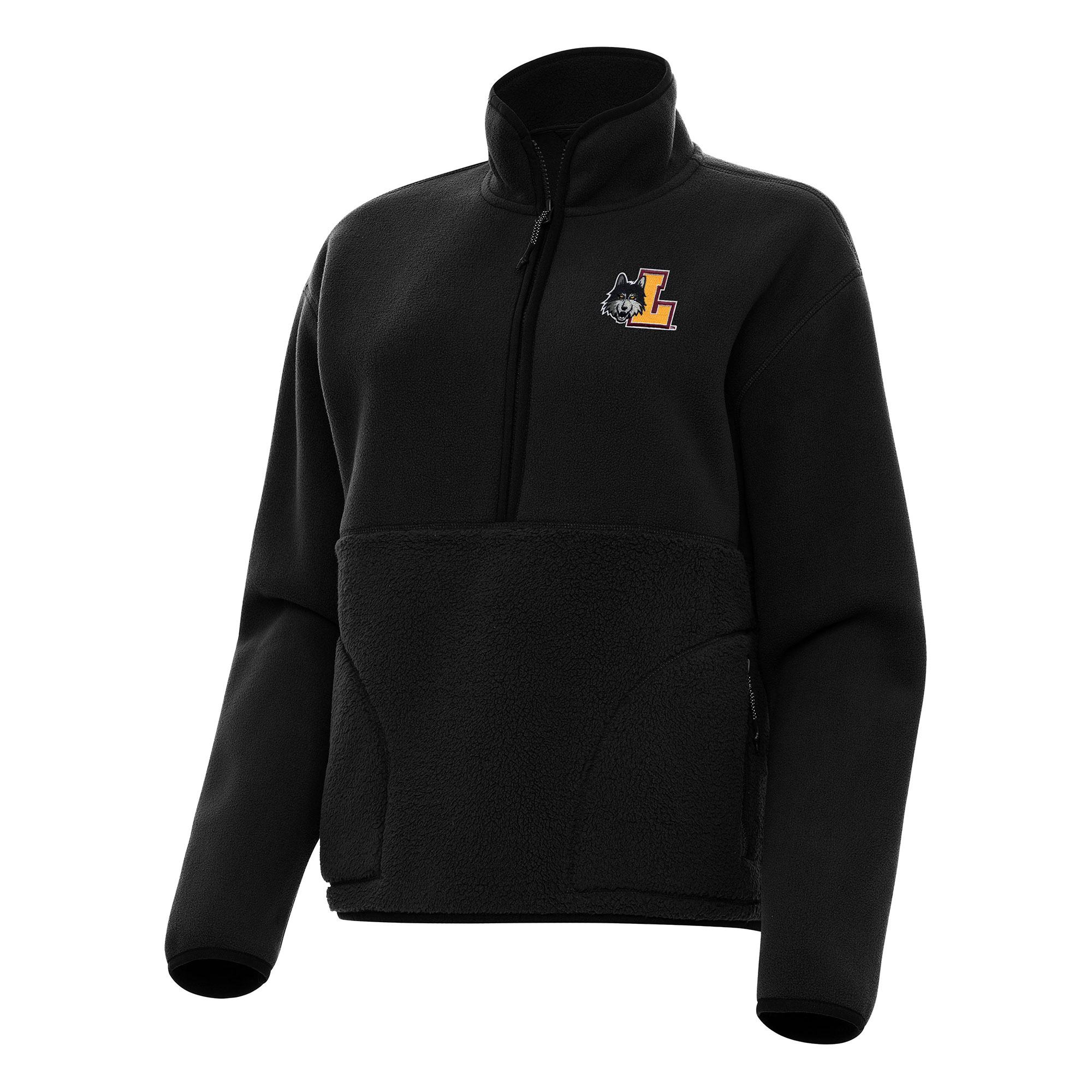 Women's Antigua Black Loyola Chicago Ramblers Figure Half-Zip Pullover Sweatshirt