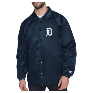 Men's Starter  Navy Detroit Tigers Shield Logo Raglan Coaches Full-Snap Jacket