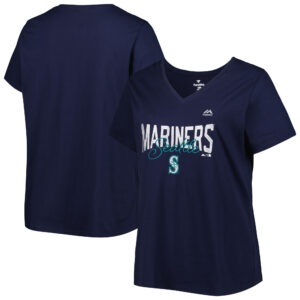 Women's Profile Navy Seattle Mariners Plus Size Wordmark V-Neck T-Shirt
