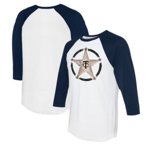 Women's Tiny Turnip White/Navy Minnesota Twins Military Star 3/4-Sleeve Raglan T-Shirt