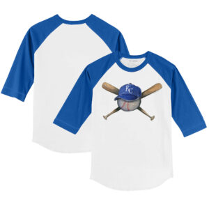 Infant Tiny Turnip White/Royal Kansas City Royals Hat Crossbats Raglan 3/4 Sleeve T-Shirt