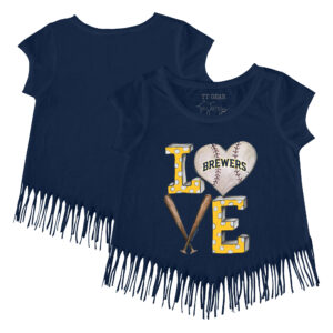 Girls Youth Tiny Turnip Navy Milwaukee Brewers Baseball Love Fringe T-Shirt