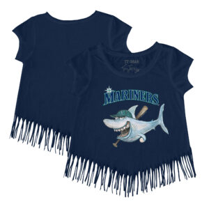 Girls Youth Tiny Turnip Navy Seattle Mariners Shark Fringe T-Shirt