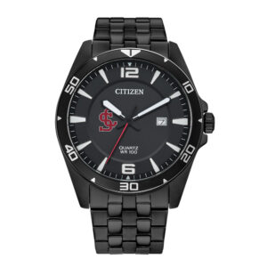 Men's Santa Clara Broncos Citizen Quartz Black-Tone Stainless Steel Watch