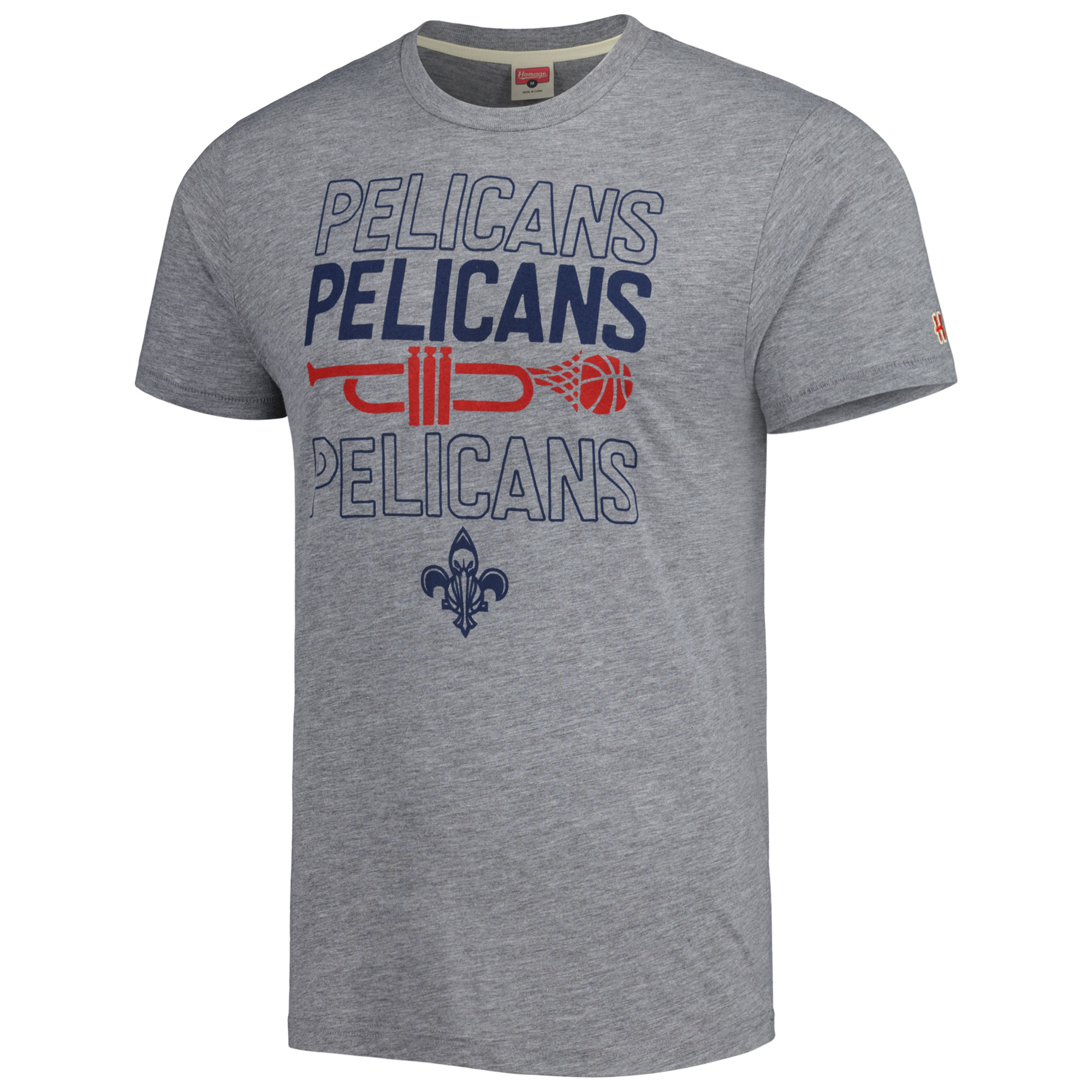 Unisex Homage Heather Gray New Orleans Pelicans Hometown Hyper Local Tri-Blend T-Shirt - Image 3