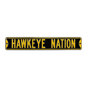 Black Iowa Hawkeyes 6" x 36" College Ave Embossed Street Sign