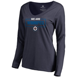 Women's Navy Winnipeg Jets Iconic Collection We Are Long Sleeve V-Neck T-Shirt
