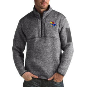 Men's Antigua Charcoal Kansas Jayhawks Fortune Big & Tall Quarter-Zip Pullover Jacket