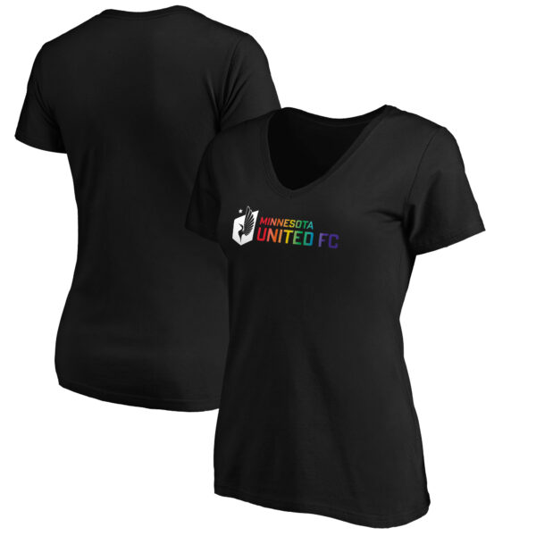 Women's Black Minnesota United FC Team Pride Logo V-Neck T-Shirt