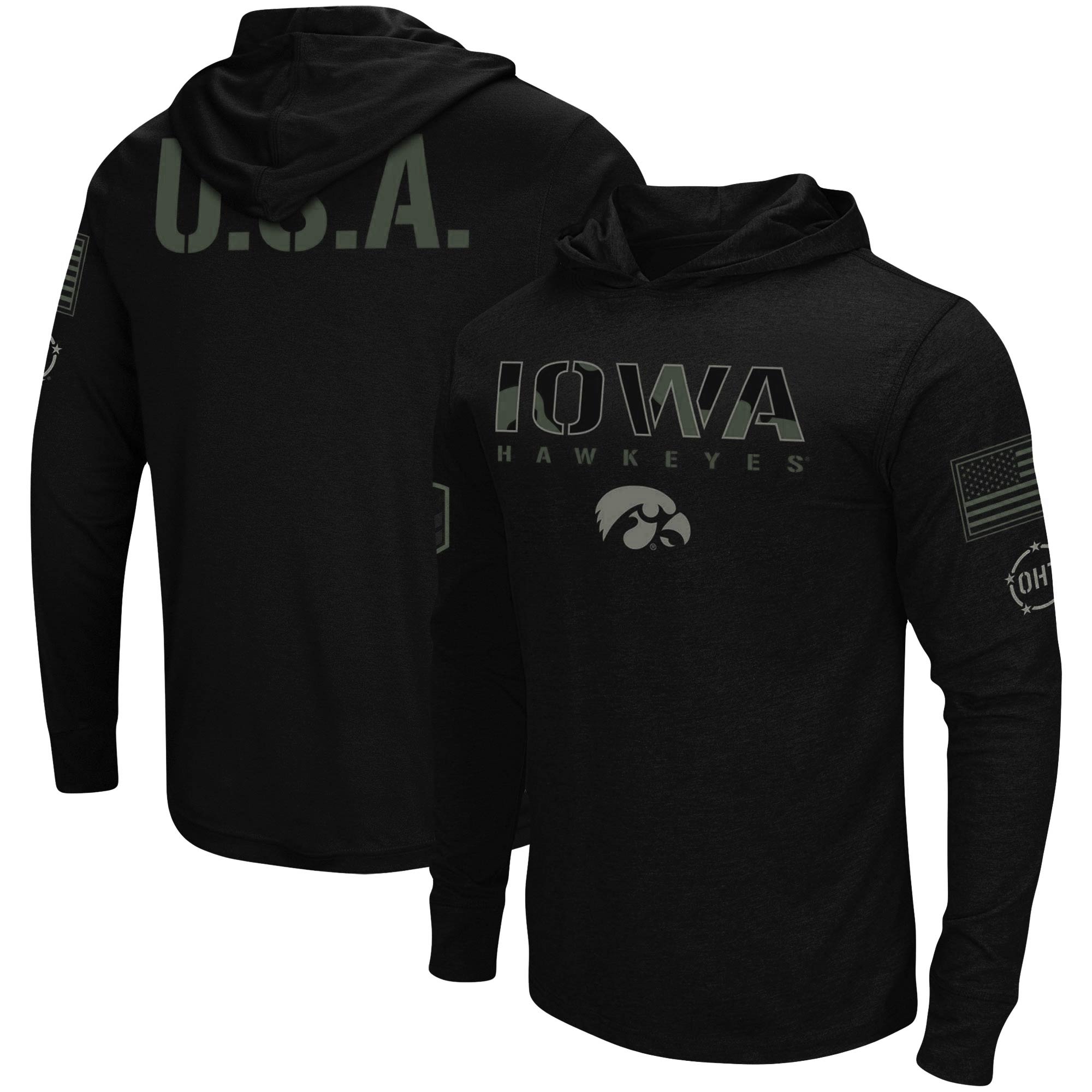 Men's Colosseum Black Iowa Hawkeyes OHT Military Appreciation Hoodie Long Sleeve T-Shirt - Image 2