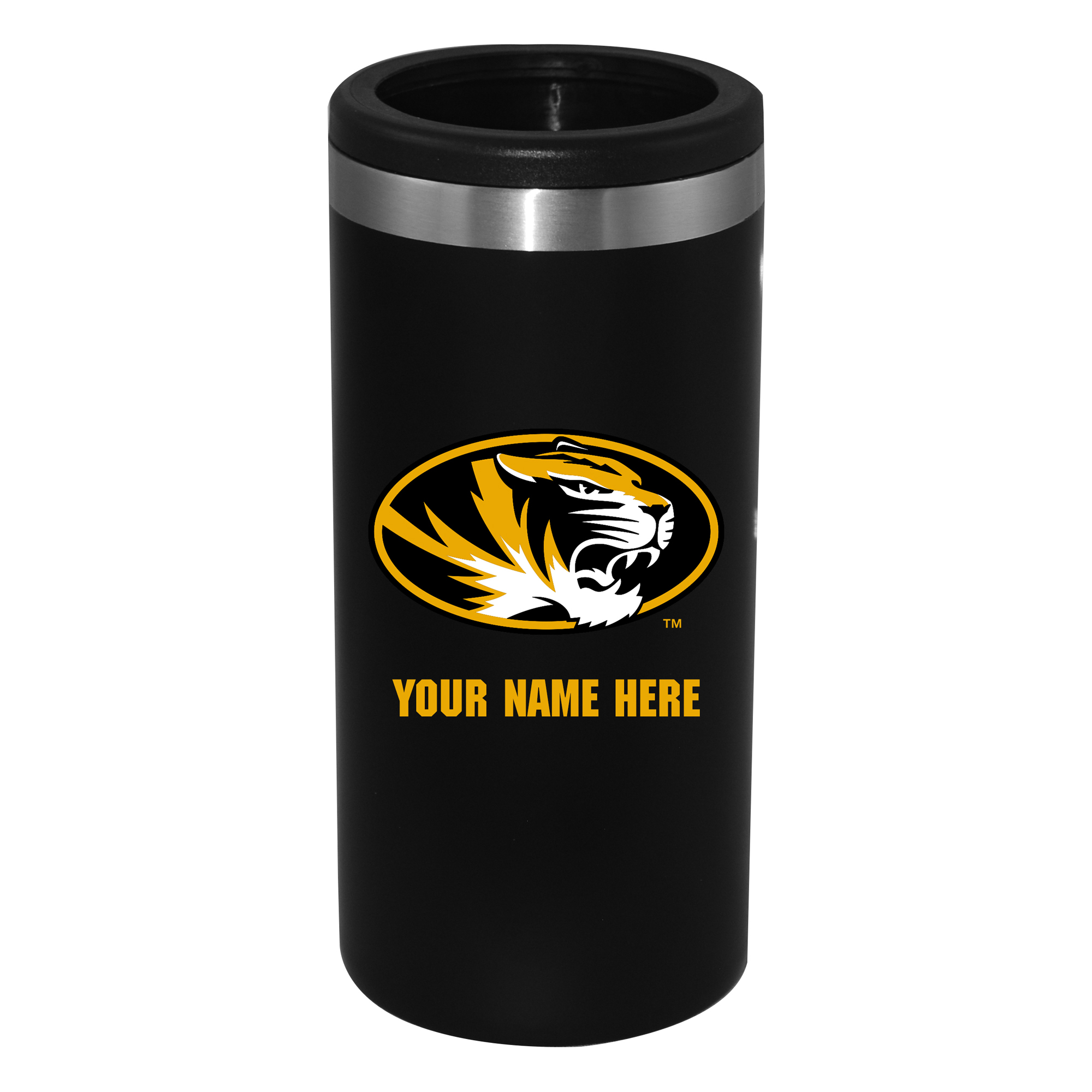 Black Missouri Tigers 12oz. Personalized Slim Can Holder