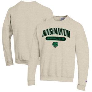 Men's Champion Heathered Oatmeal Binghamton Bearcats Eco Powerblend Crewneck Sweatshirt