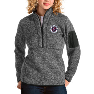 Women's Antigua Heathered Charcoal New England Revolution Logo Fortune Quarter-Zip Pullover Jacket