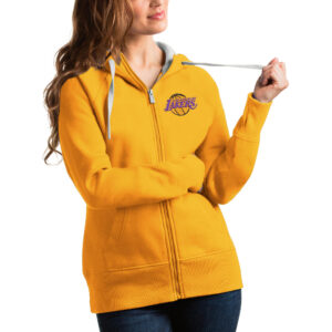 Women's Antigua Gold Los Angeles Lakers Victory Full-Zip Hoodie
