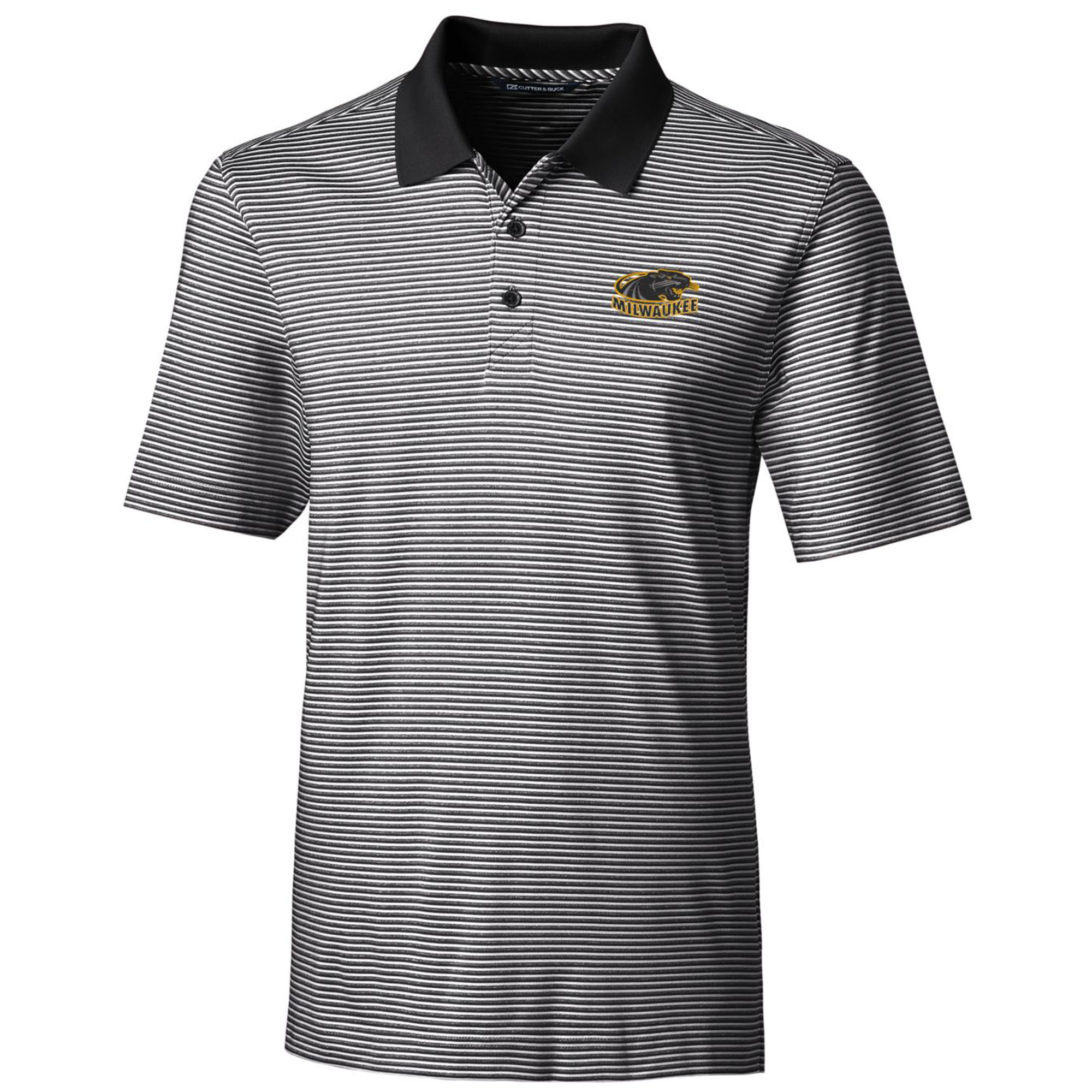 Men's Cutter & Buck Black Wisconsin-Milwaukee Panthers Big & Tall Forge Tonal Stripe DryTec Polo