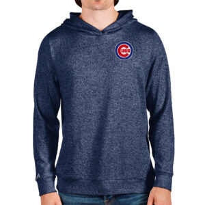 Men's Antigua Heathered Navy Chicago Cubs Absolute Pullover Hoodie