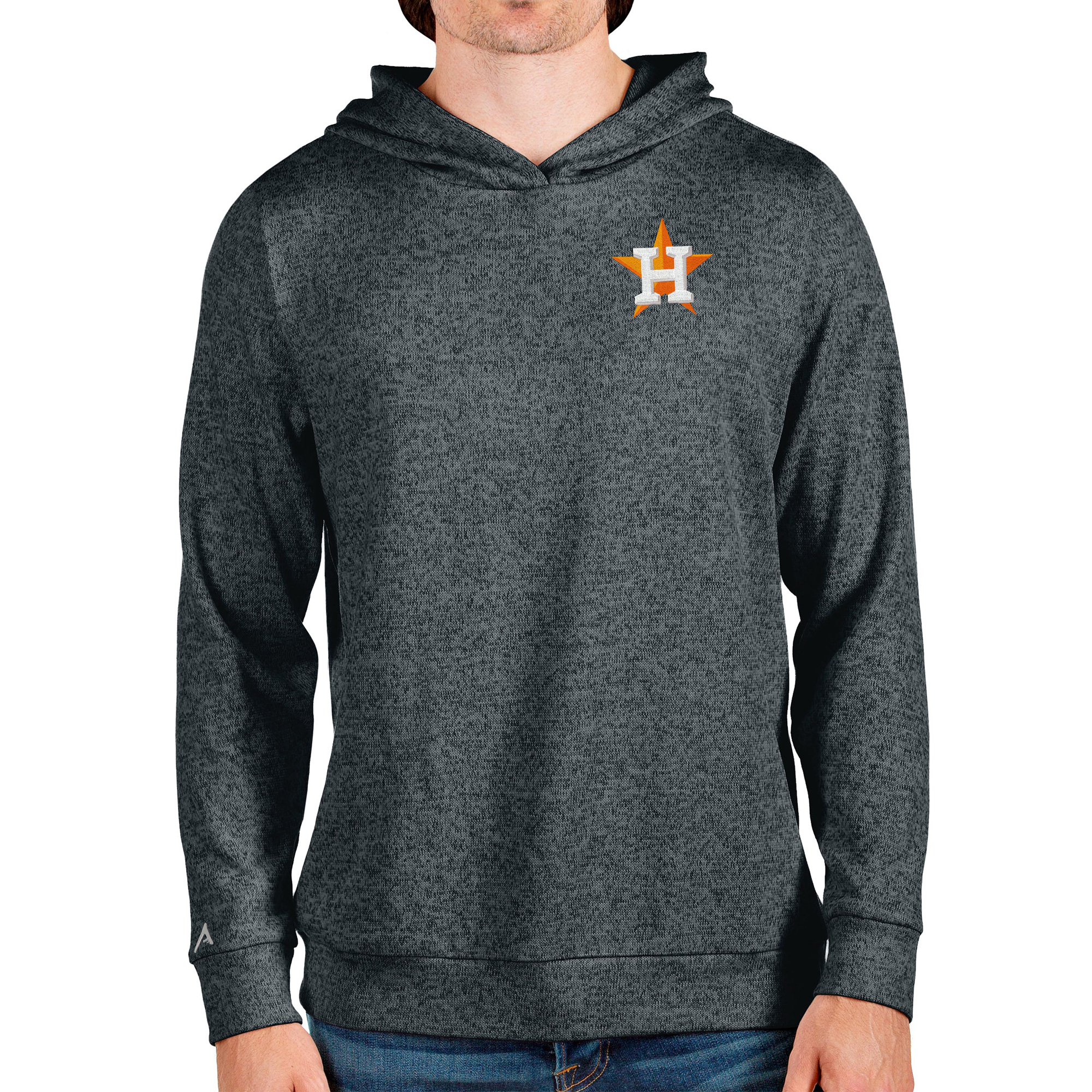 Men's Antigua Heathered Charcoal Houston Astros Absolute Pullover Hoodie