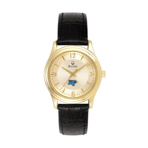 Women's Bulova Gold/Black MTSU Blue Raiders Stainless Steel Watch with Leather Band
