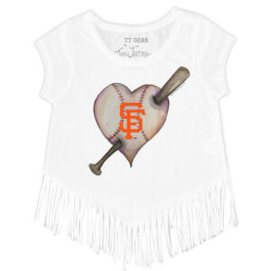 Girls Youth Tiny Turnip White San Francisco Giants Heart Bat Fringe T-Shirt