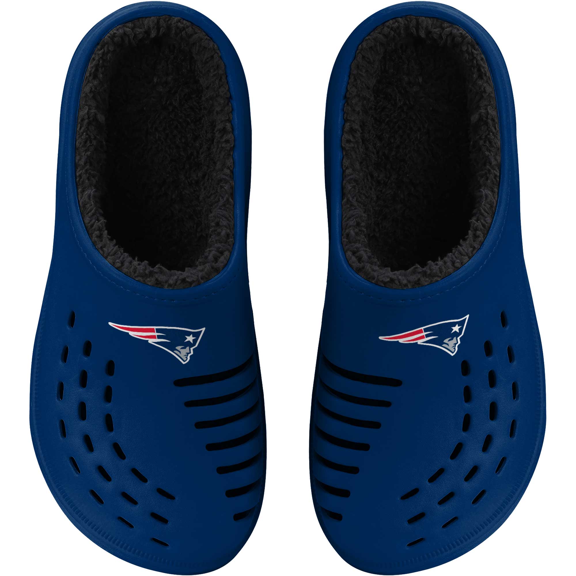 Men's FOCO New England Patriots Navy Big Logo Sherpa-Lined Clog Slippers