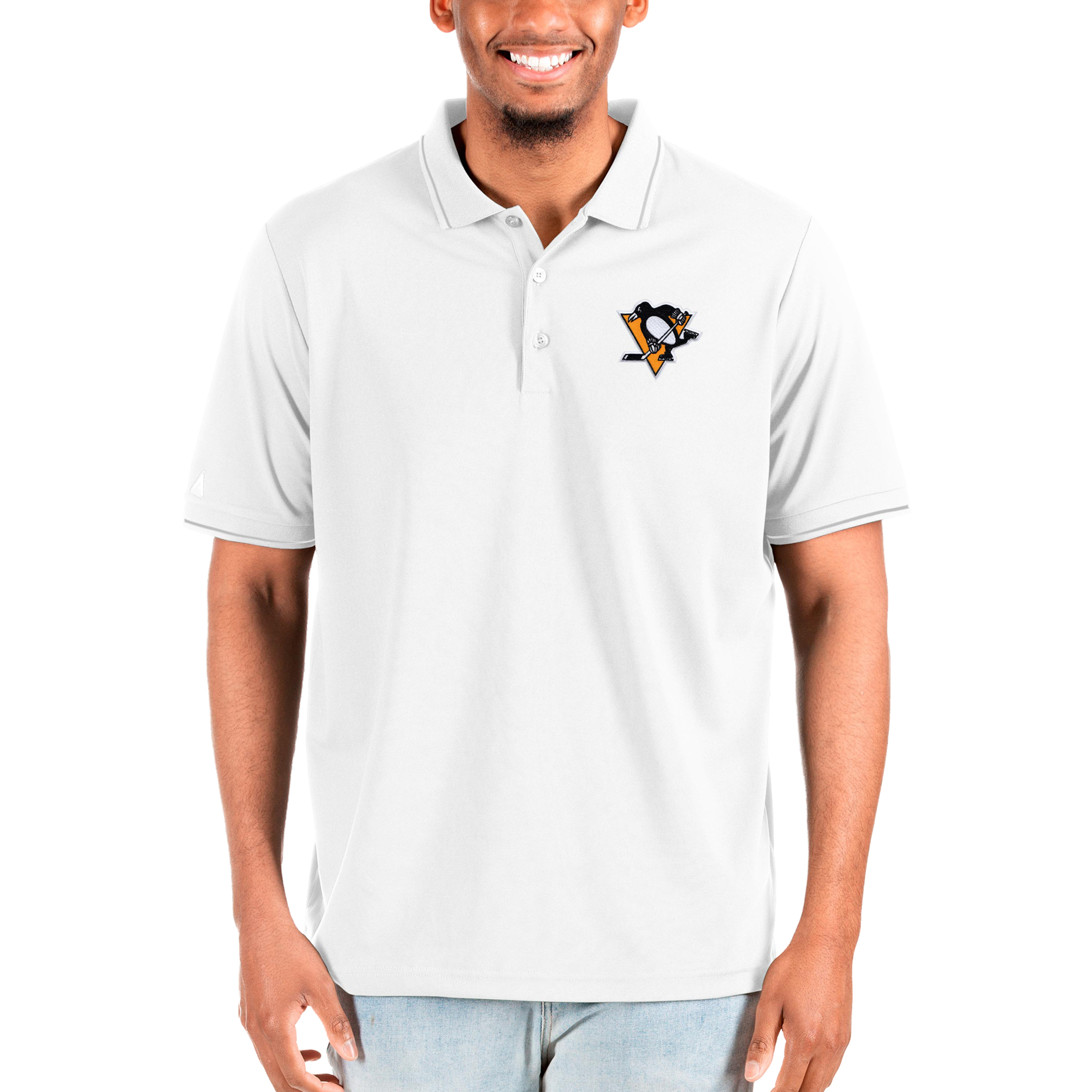Men's Antigua White Pittsburgh Penguins Big & Tall Affluent Polo