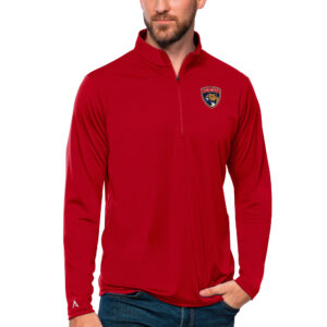 Men's Antigua Red Florida Panthers Tribute Quarter-Zip Pullover Top