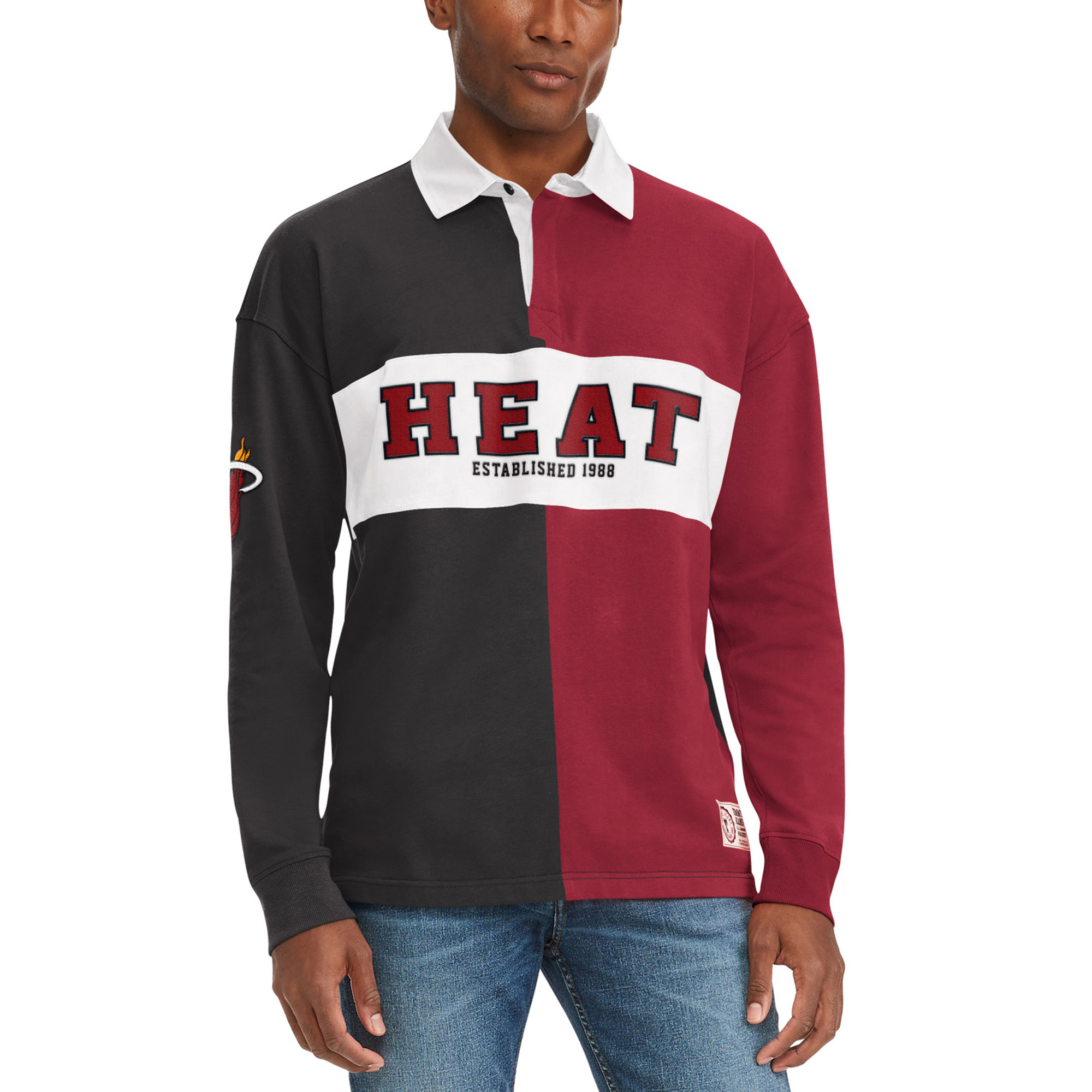 Men's Tommy Jeans Black/Red Miami Heat Ronnie Rugby Long Sleeve T-Shirt - Image 2