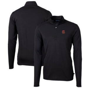 Men's Cutter & Buck Black Cornell Big Red Big & Tall Virtue Eco Pique Recycled Quarter-Zip Pullover Top