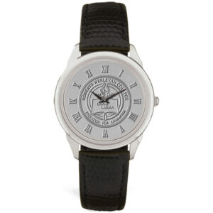 Men's Silver Roberts Wesleyan Redhawks Medallion Black Leather Wristwatch