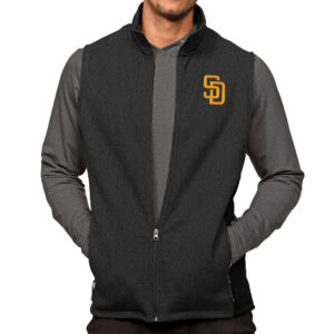 Men's Antigua Heathered Black San Diego Padres Course Full-Zip Vest