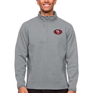Men's Antigua Heathered Gray San Francisco 49ers Course Quarter-Zip Pullover Top