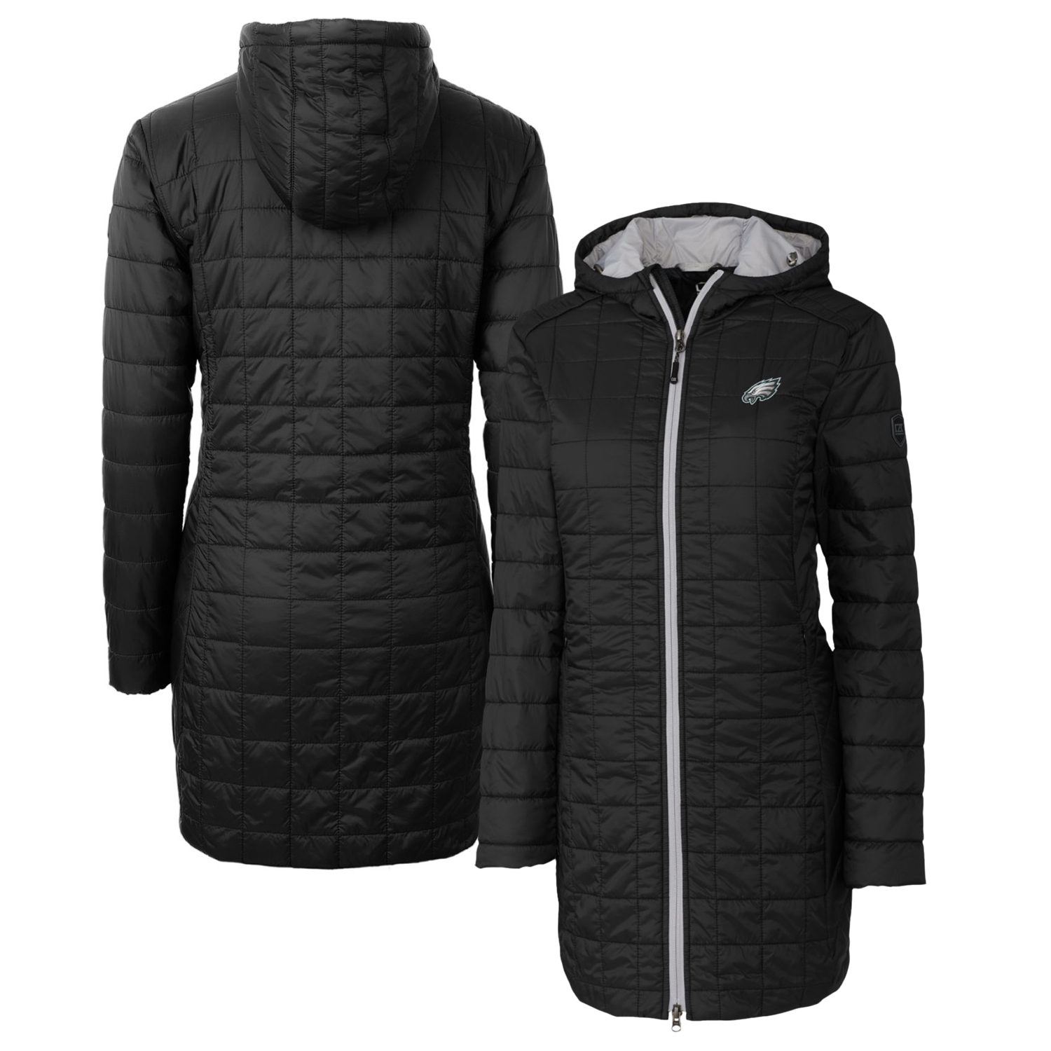 Women's Cutter & Buck Black Philadelphia Eagles Rainier Primaloft Eco Hooded Long Lightweight Coat - Image 2