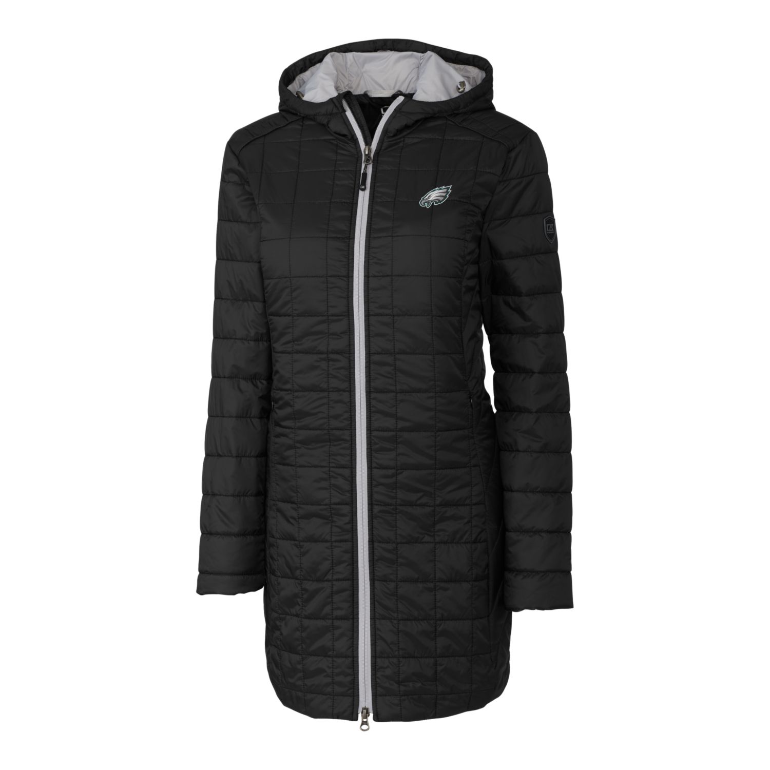 Women's Cutter & Buck Black Philadelphia Eagles Rainier Primaloft Eco Hooded Long Lightweight Coat - Image 6
