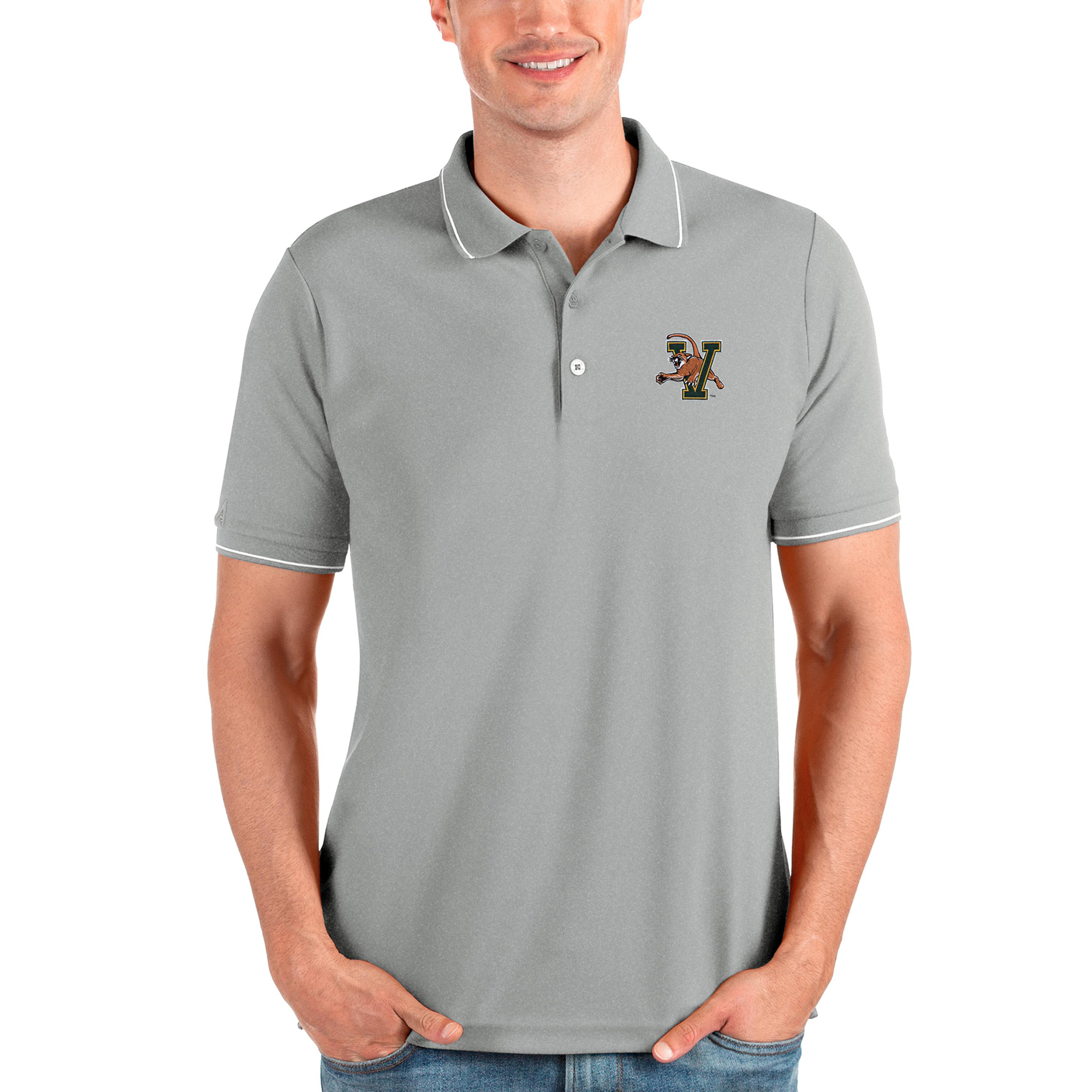 Men's Antigua Gray Vermont Catamounts Affluent Polo