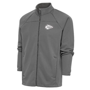 Men's Antigua Steel Kansas City Chiefs Metallic Logo Links Full-Zip Golf Jacket