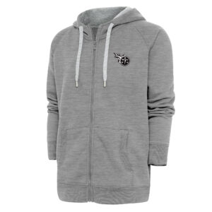 Men's Antigua Heather Gray Tennessee Titans Metallic Logo Victory Full-Zip Hoodie