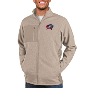 Men's Antigua Oatmeal Columbus Blue Jackets Course Full-Zip Jacket