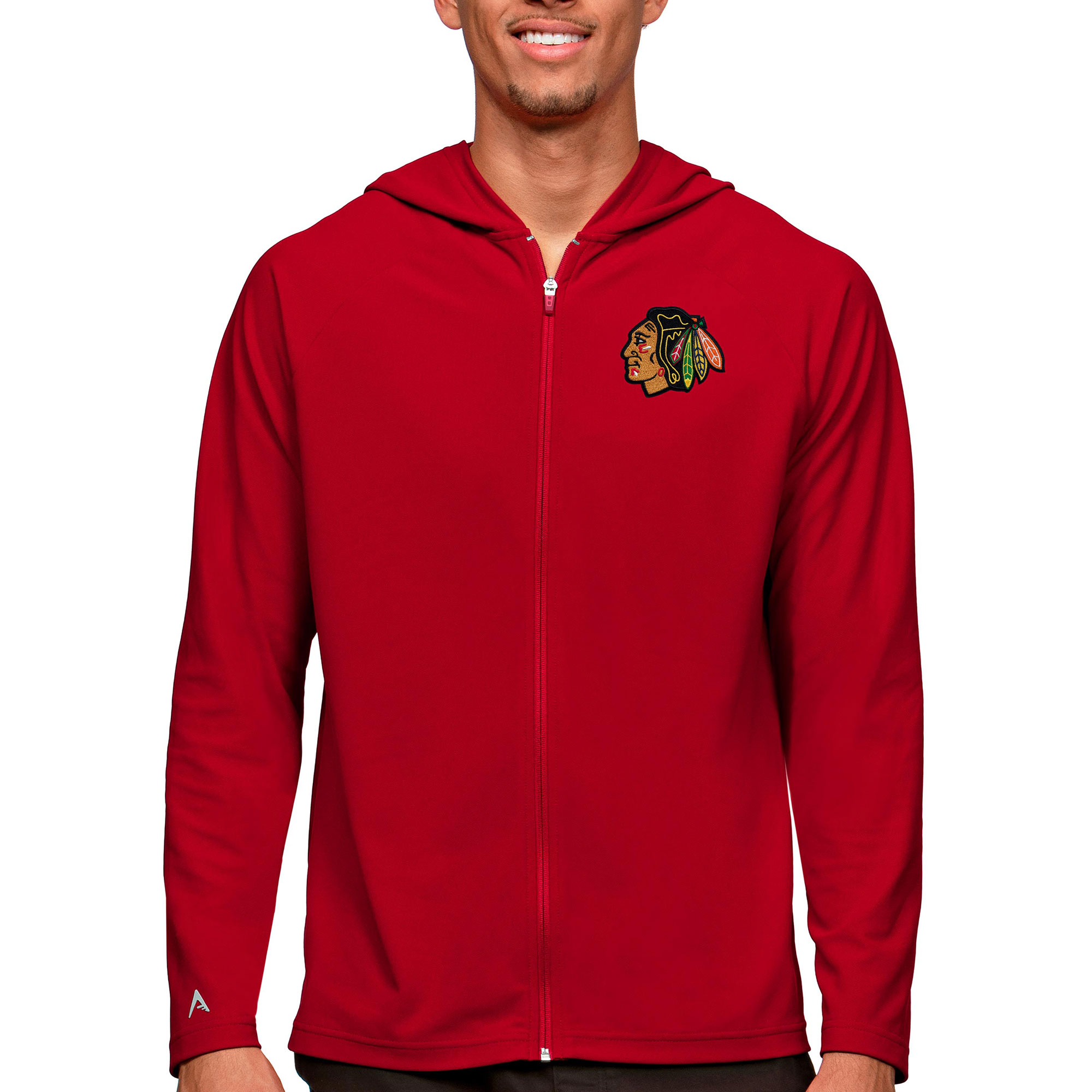 Men's Antigua Red Chicago Blackhawks Logo Legacy Full-Zip Hoodie