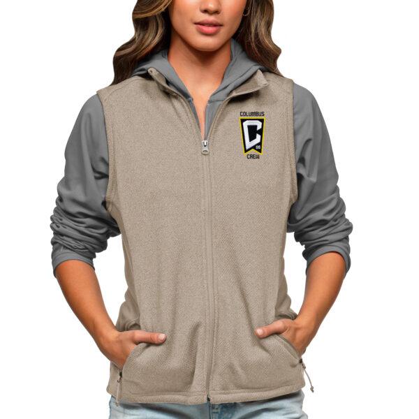 Women's Antigua Oatmeal Columbus Crew Team Logo Course Full-Zip Vest